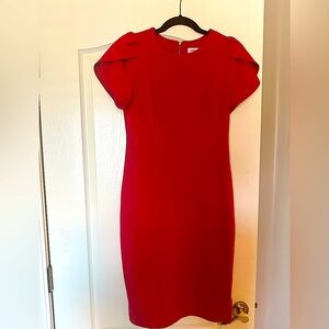 Red Calvin Klein Women's Tulip Sleeved Above The Knee Sheath Dress